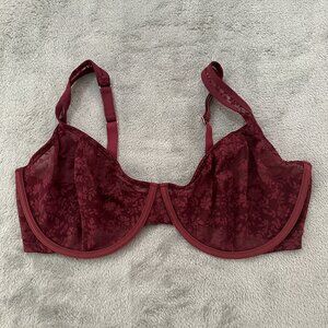 CUUP Underwire Scoop Lace Bra Women's size 38G Burgundy Red